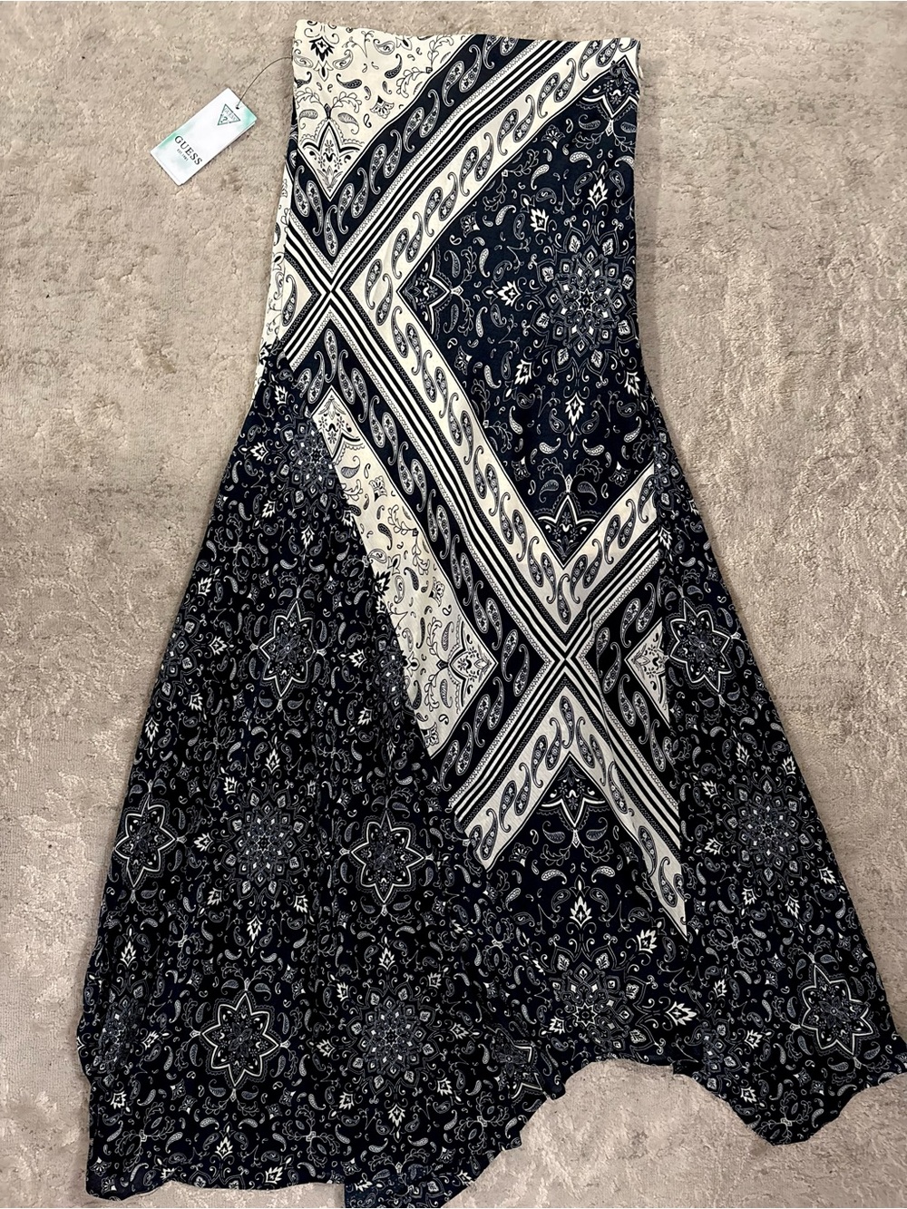 NWT❗️Guess Blue & White Bandana and Paisley Print Assymetrical Maxi Skirt